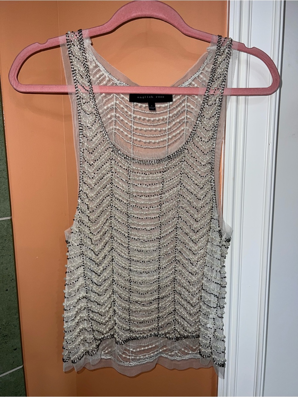 english rose ivory beaded mesh camisole